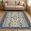 Thumbnail: Classic Navy Blue & Cream Oriental Washable Rug | Elegant Traditional Floral Rug