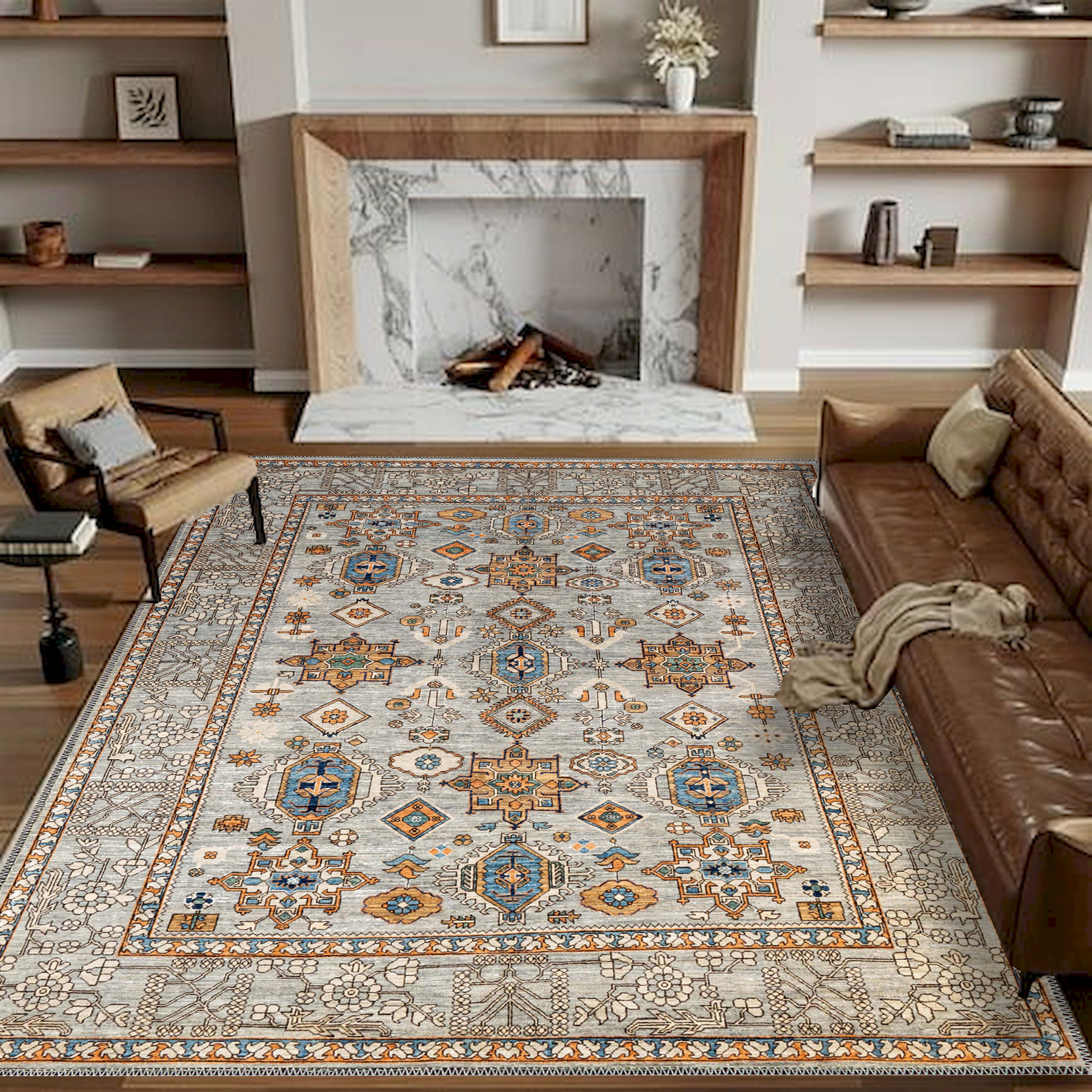 Oriental Antique Black Area Rug - Large 9x12 & 8x10 Sizes Vintage Style Per