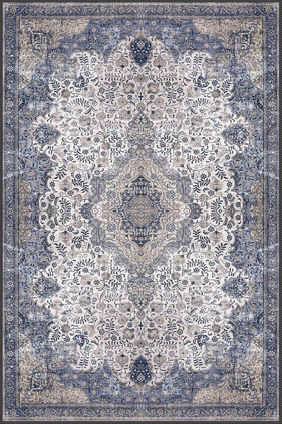 Thumbnail: premium blue medallion persian machine washable rug misko in stylish living space