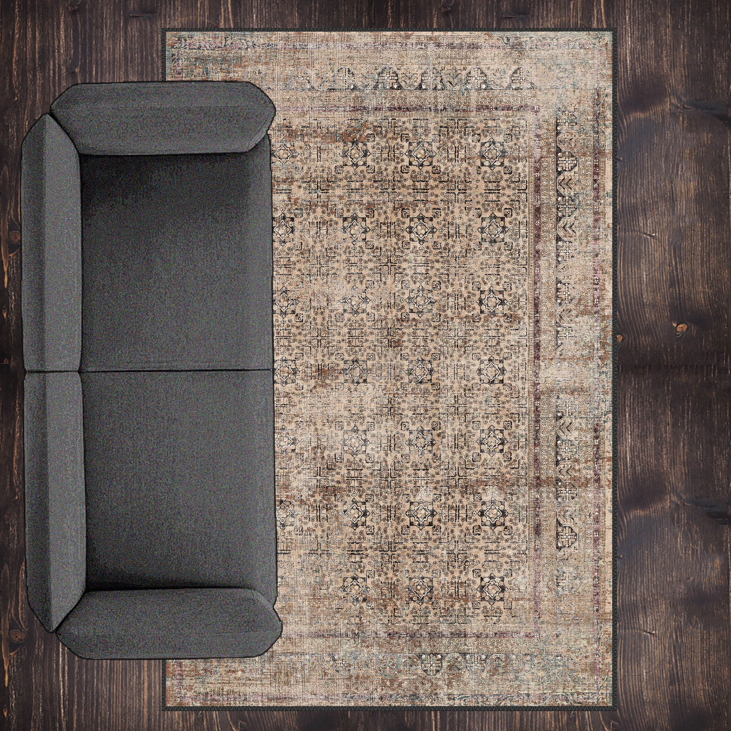 brown turkish vintage washable rug doryon in classic oriental interior design