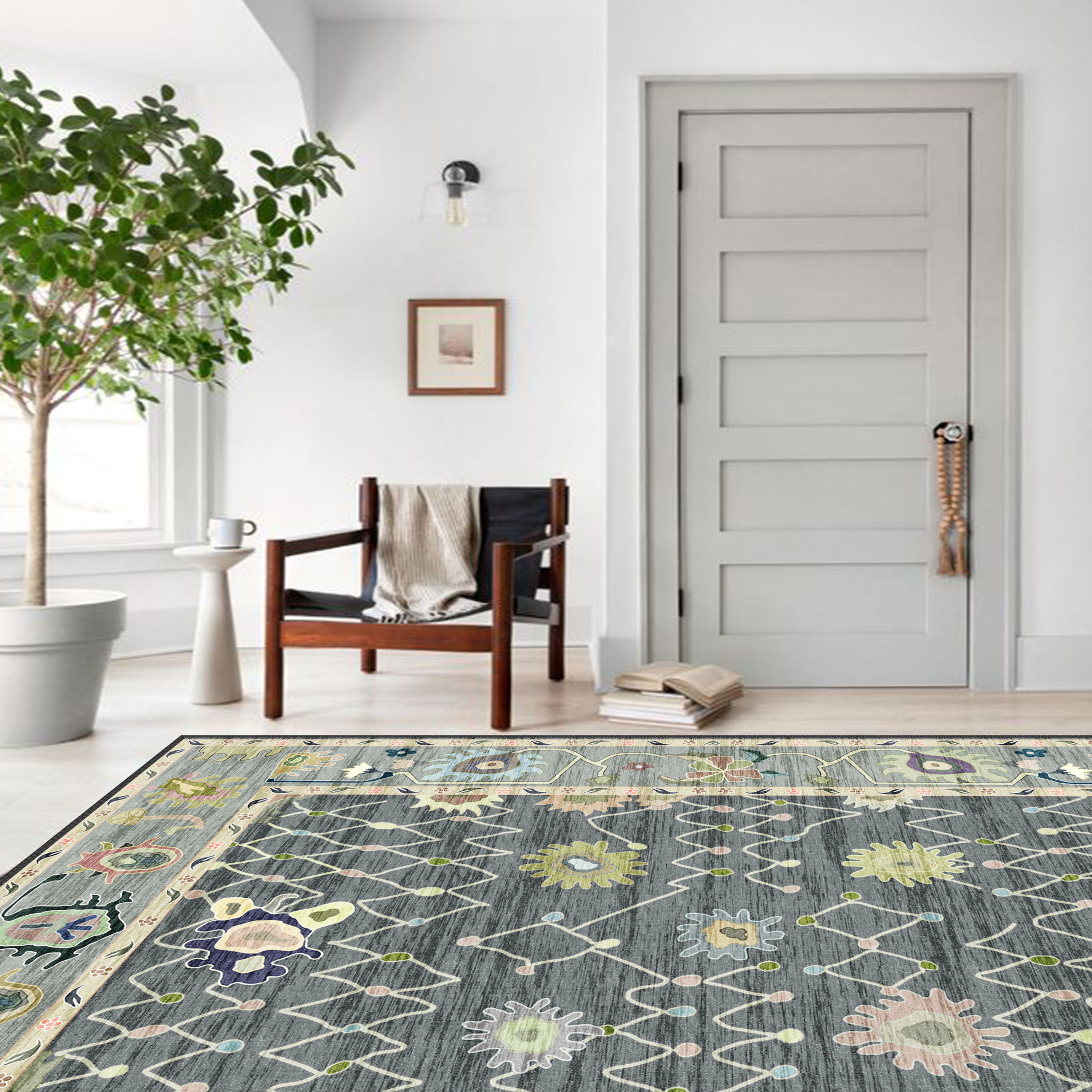 aelius rug detailed view highlighting traditional motifs and fabric texture