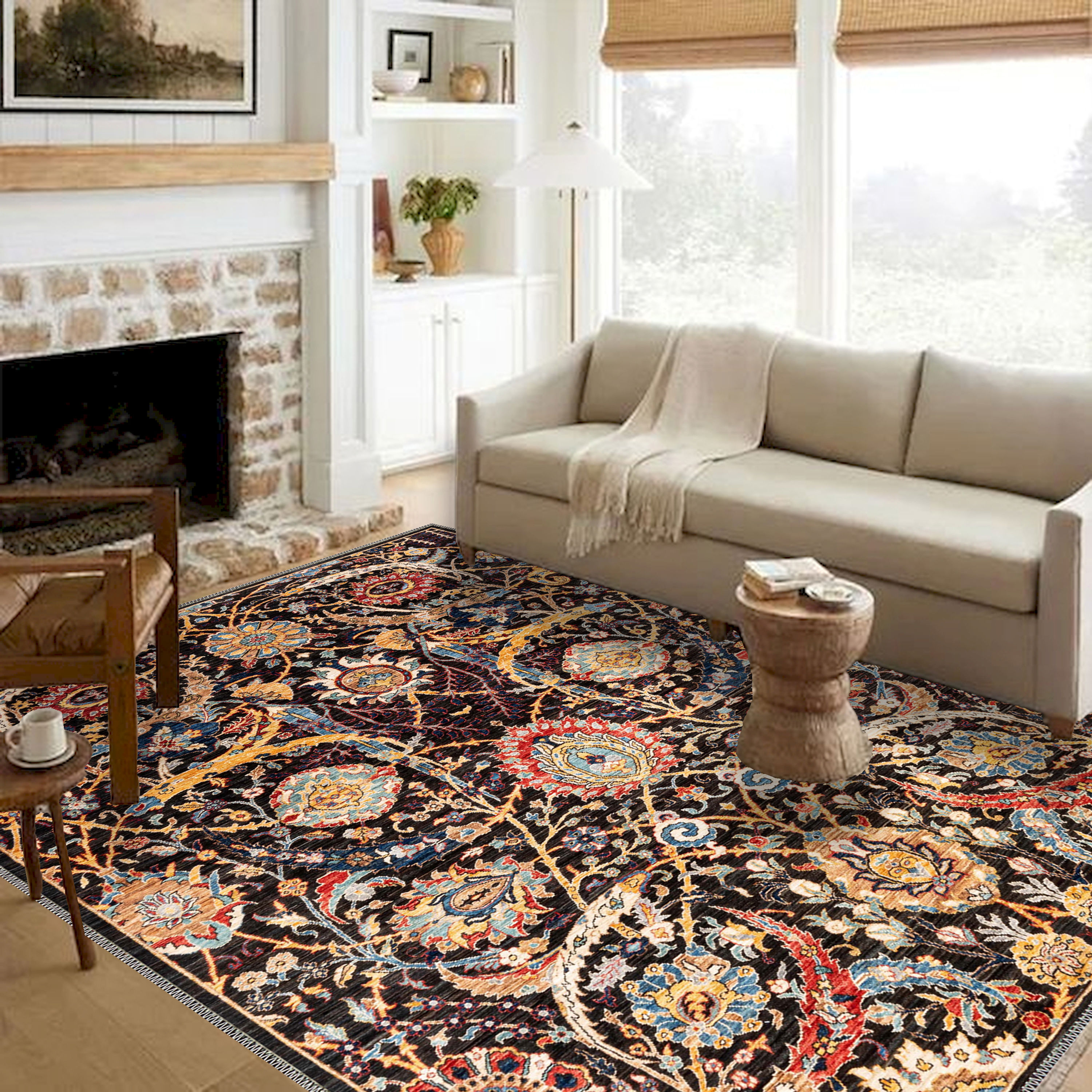 Oriental Antique Black Area Rug - Large 9x12 & 8x10 Sizes  Vintage Style Persian