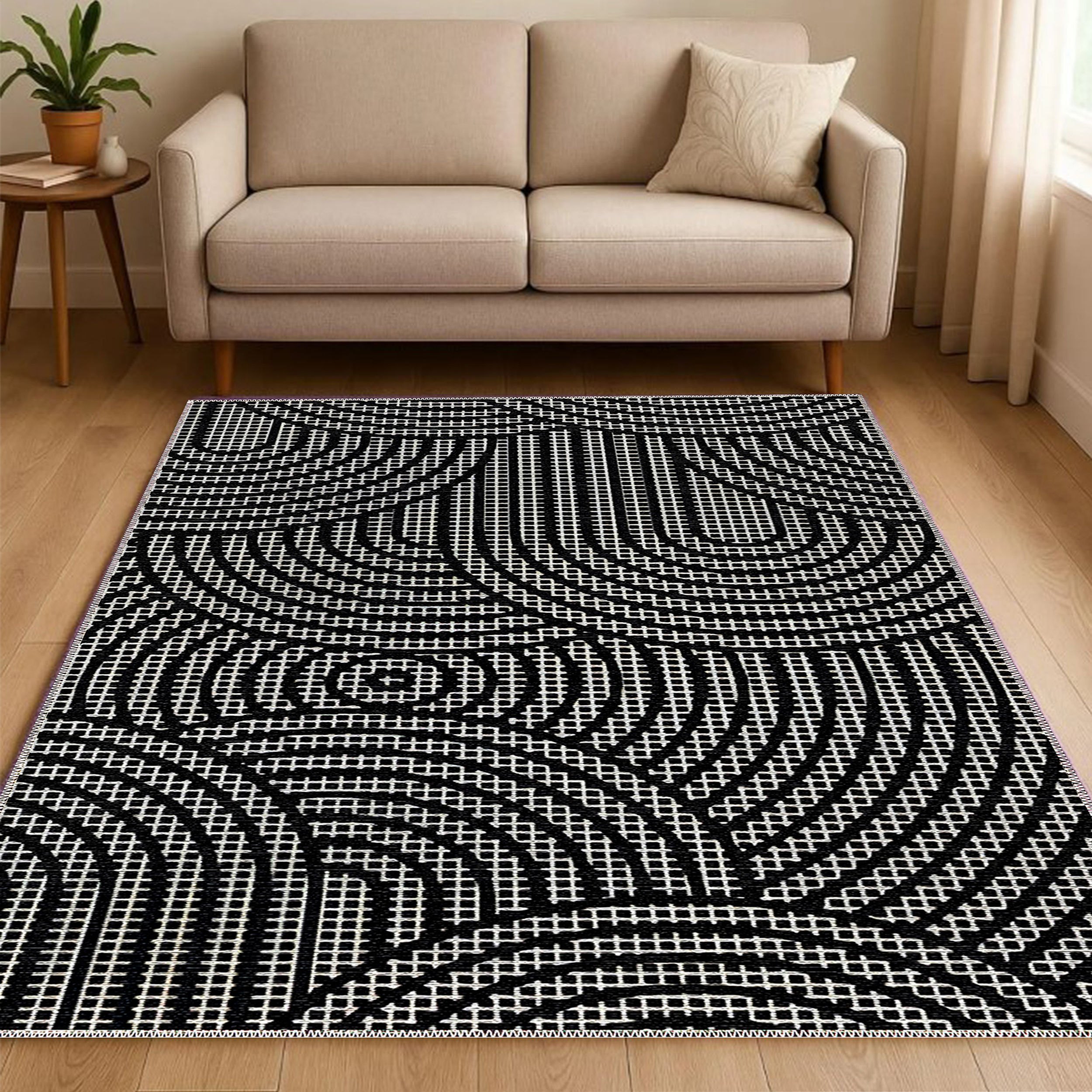 Abstack Black and White Grid Rug – Modern Minimalist Vibes