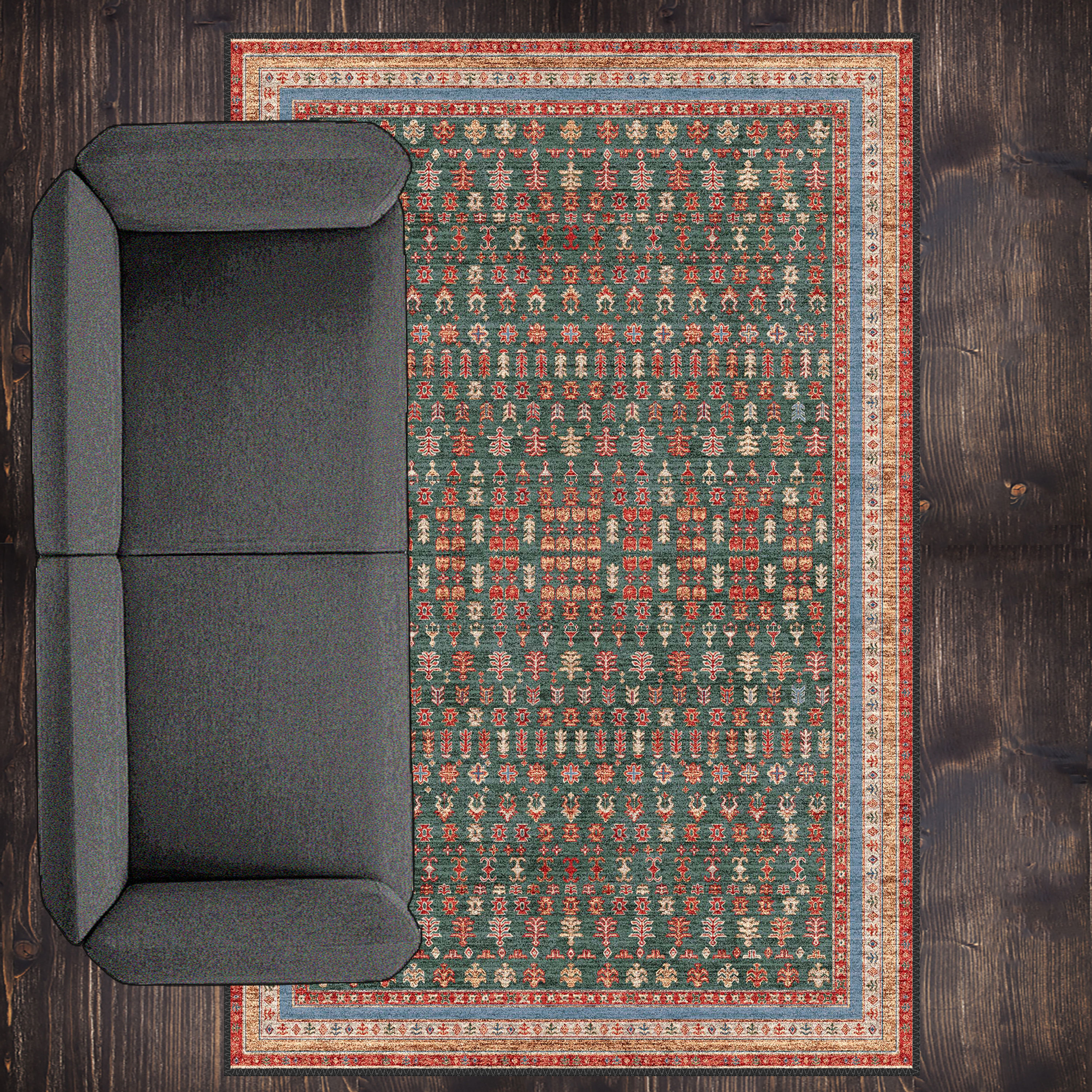 eryndor rug detailed view highlighting classic motifs and fabric texture