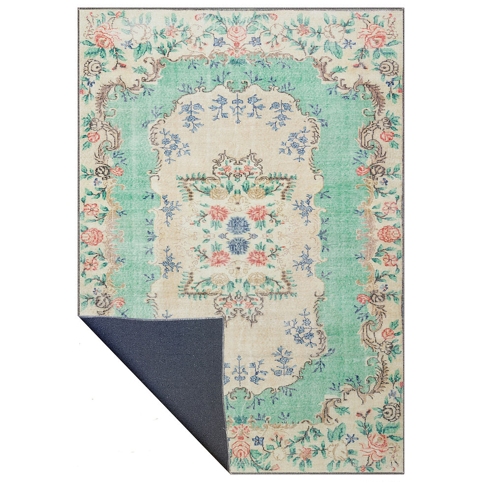 Thumbnail: premium turquoise floral bohemian machine washable rug aurelia in stylish living space
