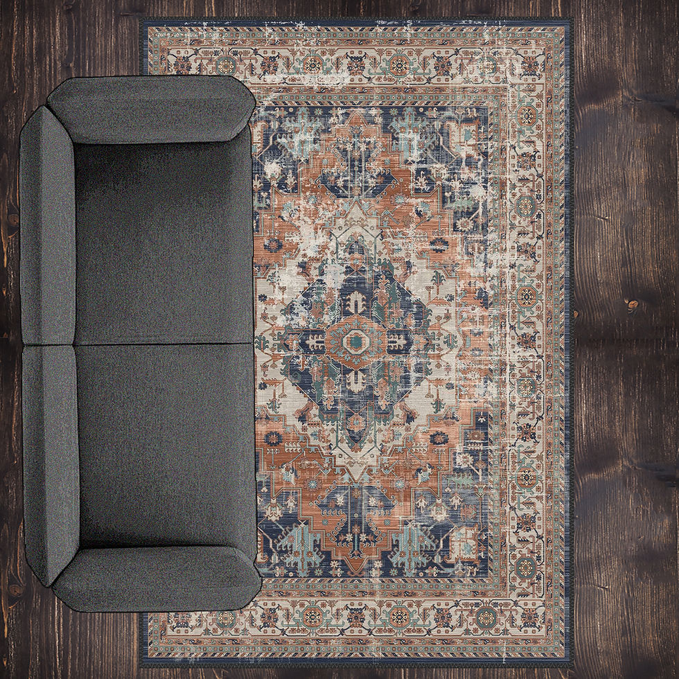 Thumbnail: Nyxora Rust Navy Medallion machine washable rug