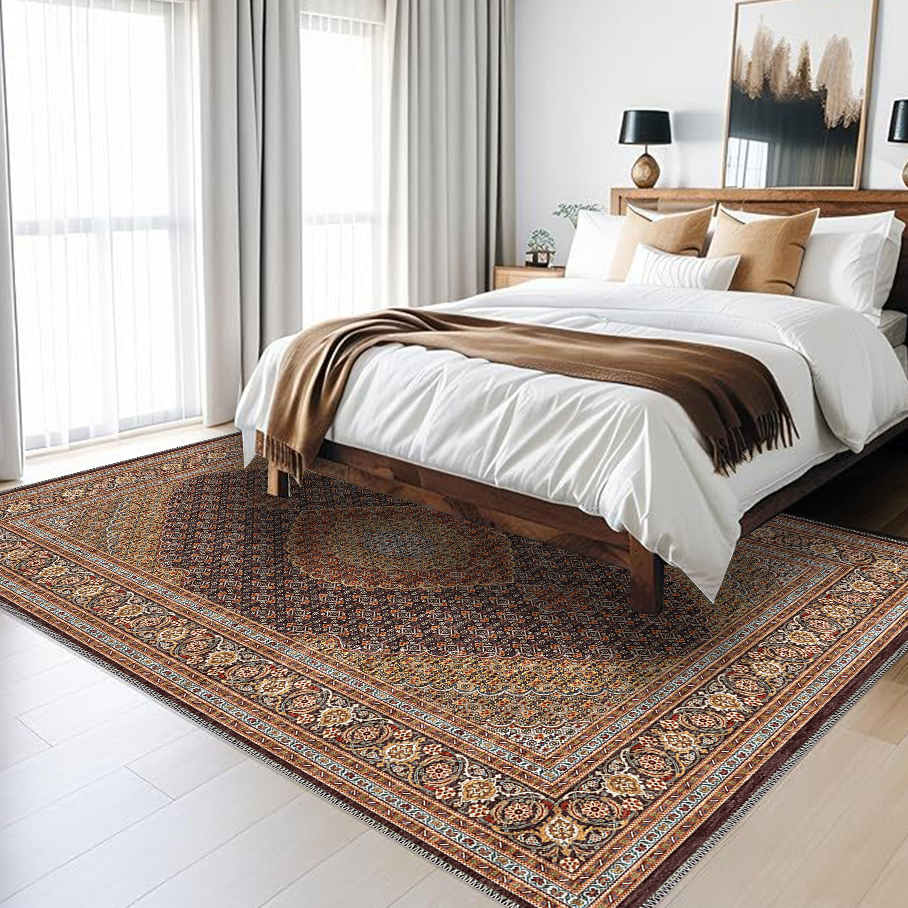handwoven look oriental washable rug orvian in classic interior design