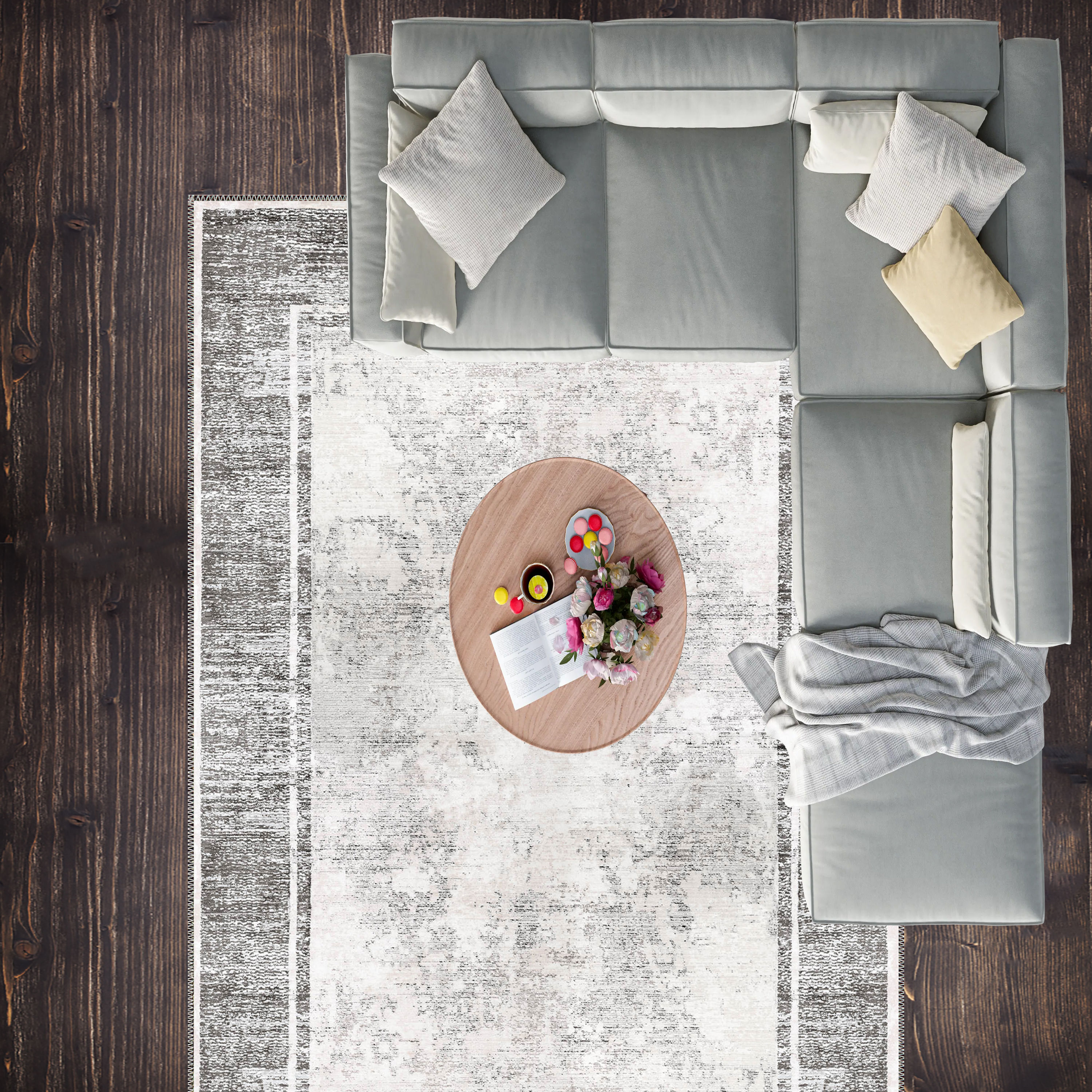 luxury grey vintage washable area rug velnox in minimalist interior design available in usa uk