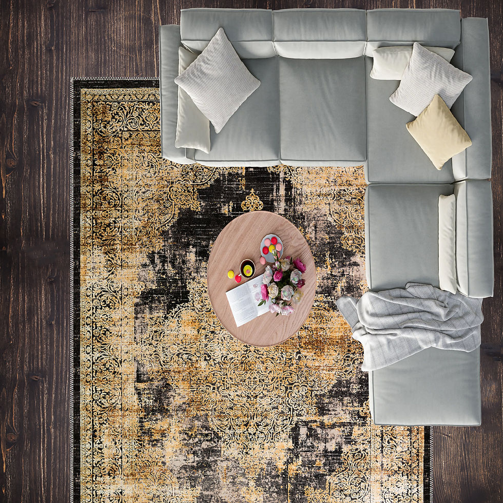 Thumbnail: velrion vintage washable rug in gold black tones for high end home decor usa uk