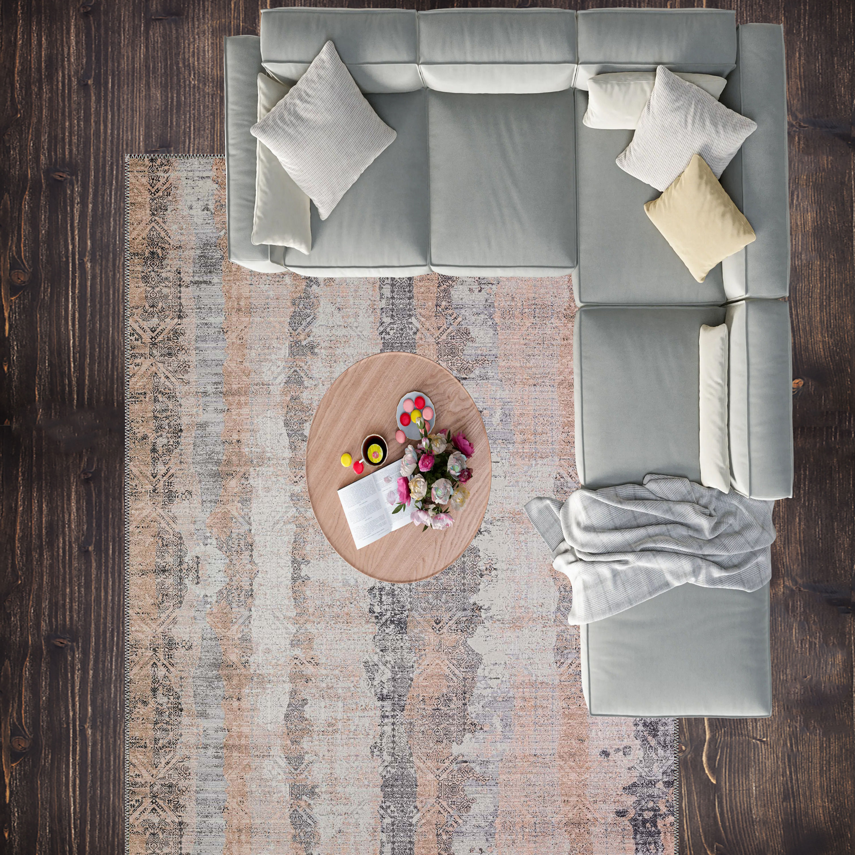 zirel beige gray rug close up texture premium washable fabric