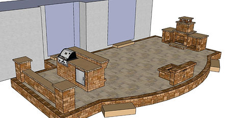 3d digital custom patio, outdoor kitchen and fireplace design