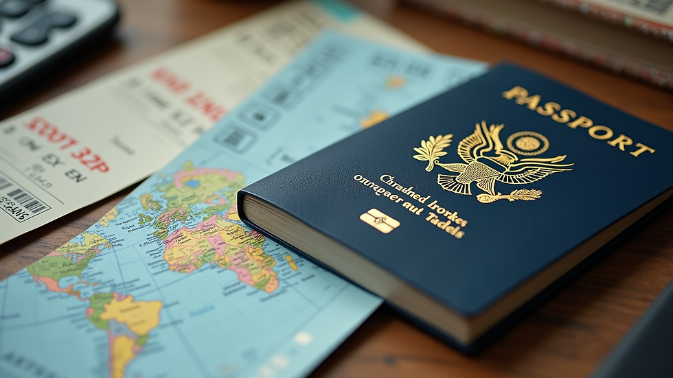 Close-up of a passport and travel tickets