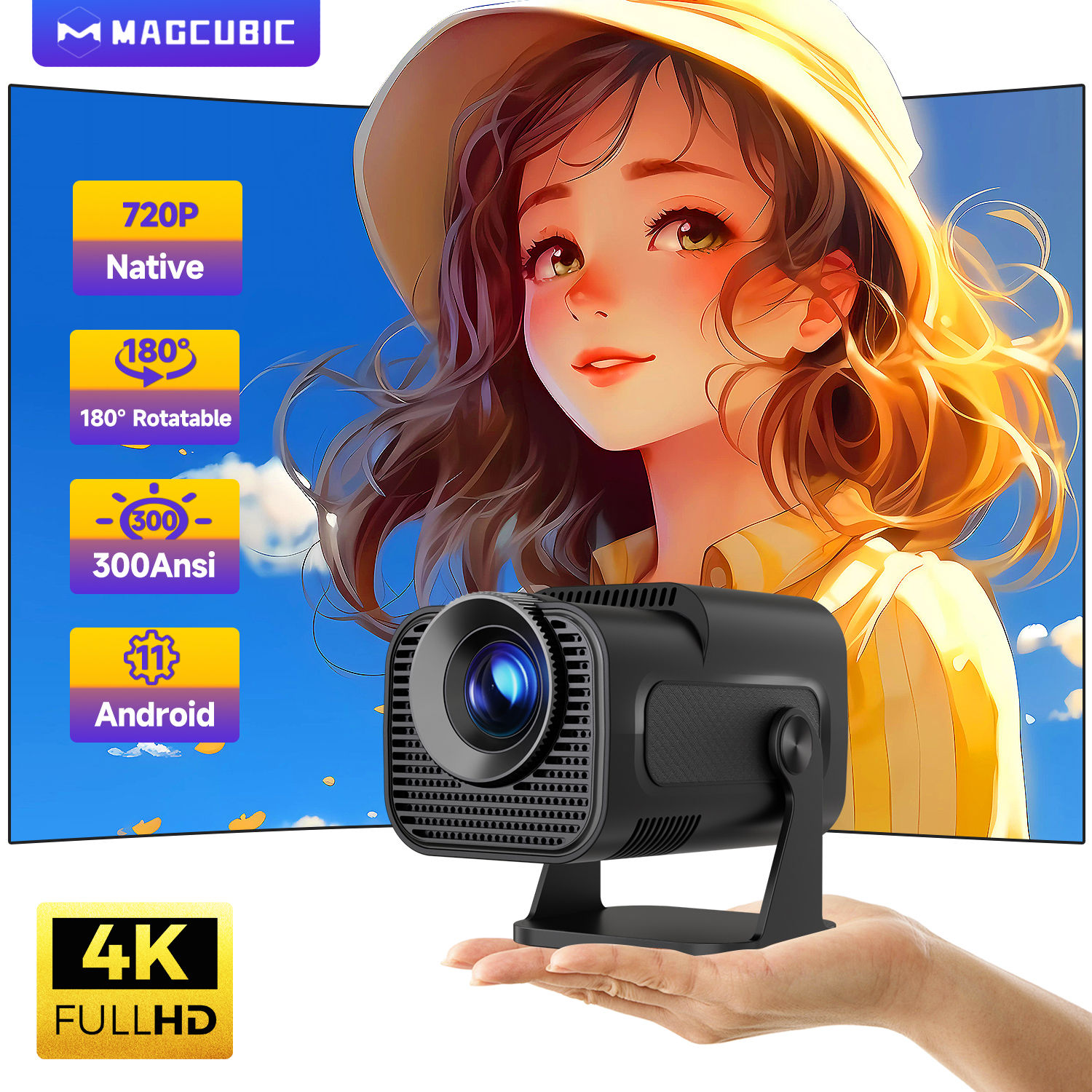 Magcubic HY320 Mini Newly Native 720P Android 11 4K Projector 300ANSI Wifi6 BT5.