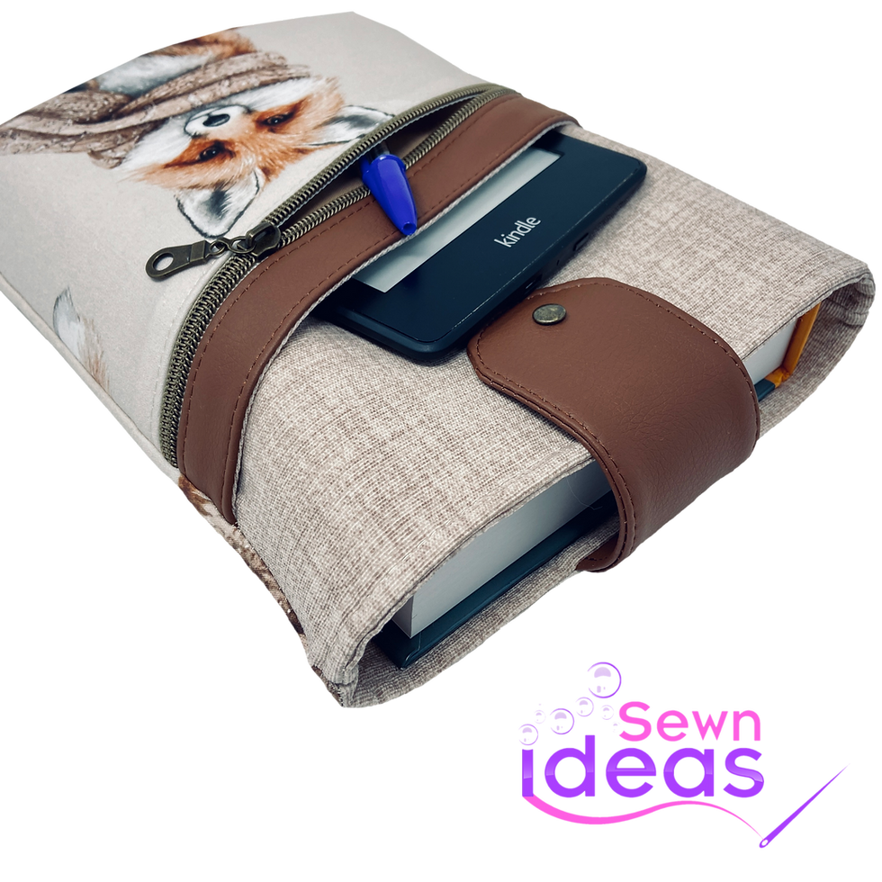 Thumbnail: Book sleeve with 2 pockets in 2 sizes PDF sewing pattern with video