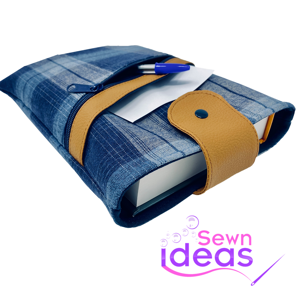 Thumbnail: Book sleeve with 2 pockets in 2 sizes PDF sewing pattern with video