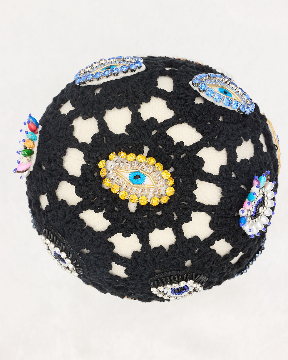 Thumbnail: 'Vision' Head Piece Black with Beaded Eyes Appliques