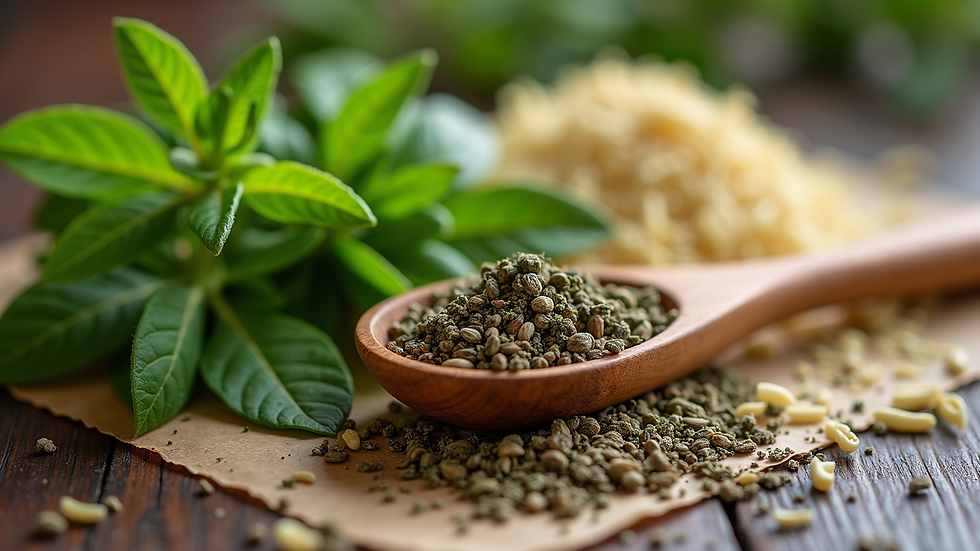 Close-up view of assorted herbs for natural health remedies