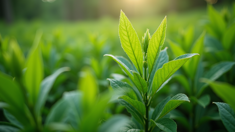 Eye-level view of lush green ashwagandha plants in a natural setting