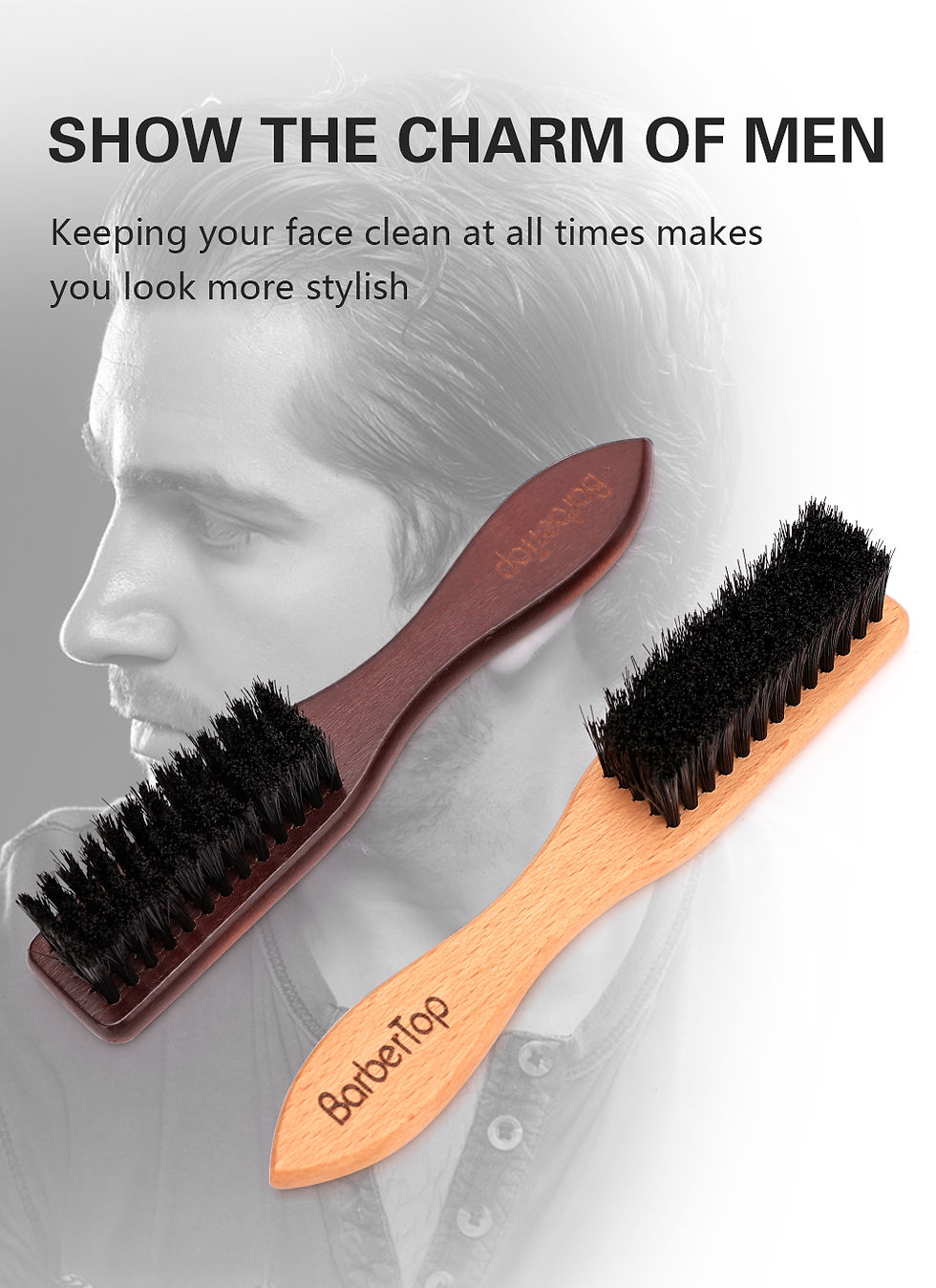 Thumbnail: Barbertop Men Beard Brush Wooded Handle Soft Hair Cleaning Brush Broken Hair Rem