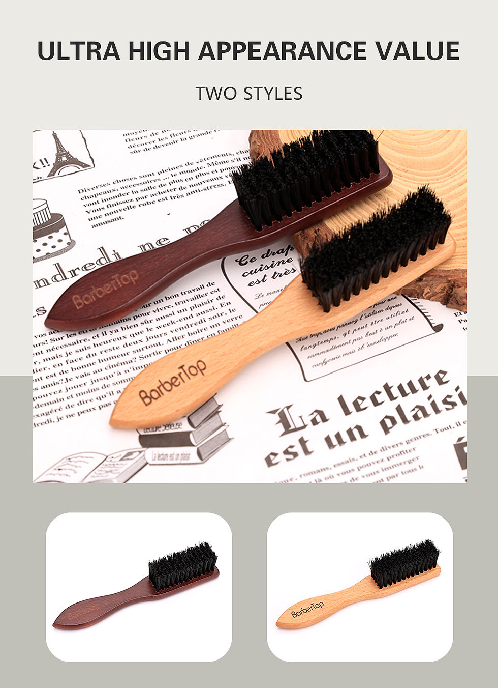 Thumbnail: Barbertop Men Beard Brush Wooded Handle Soft Hair Cleaning Brush Broken Hair Rem