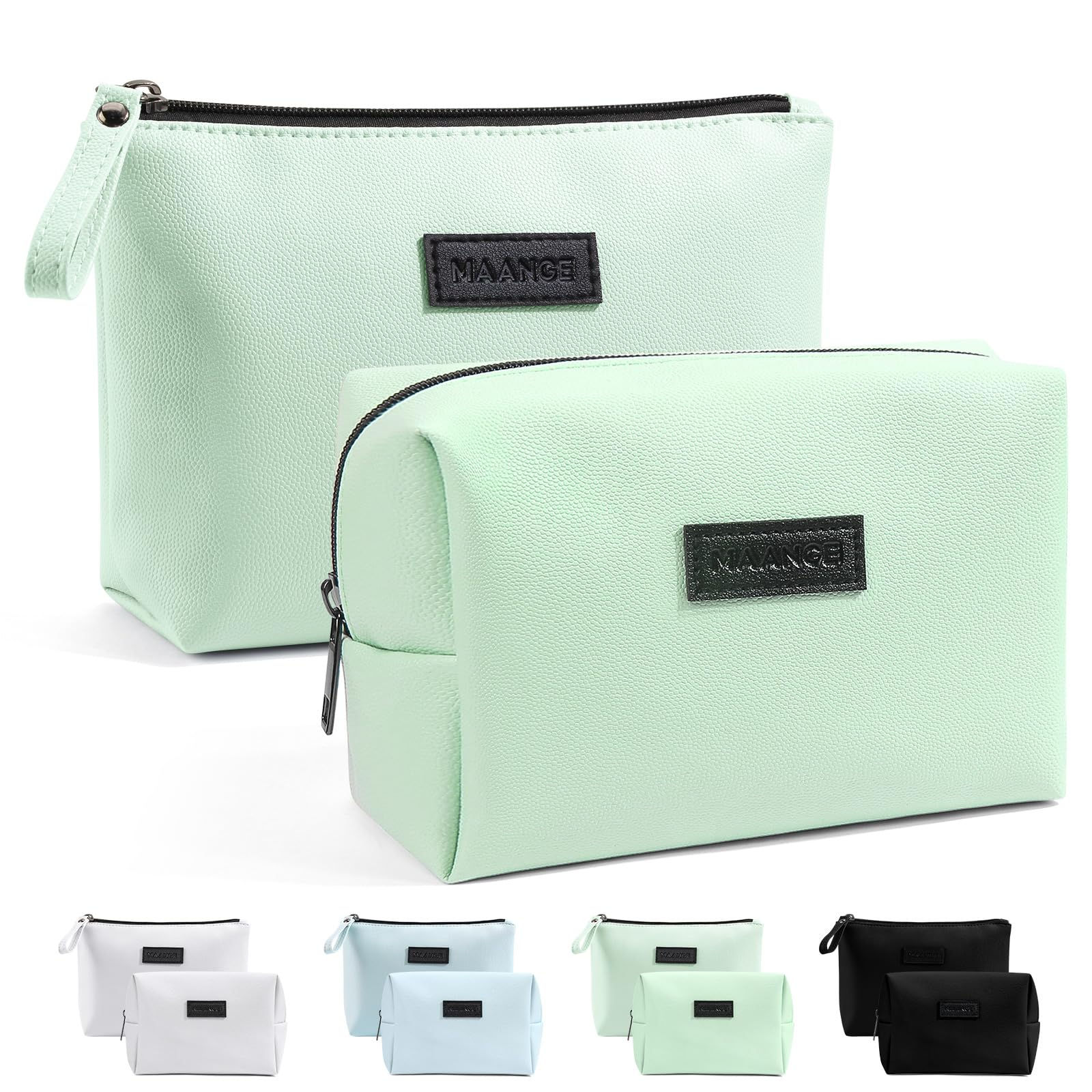 MAANGE Small Makeup Bag 2 Style Cosmetic Bags for Women Pu Leather Travel Makeup