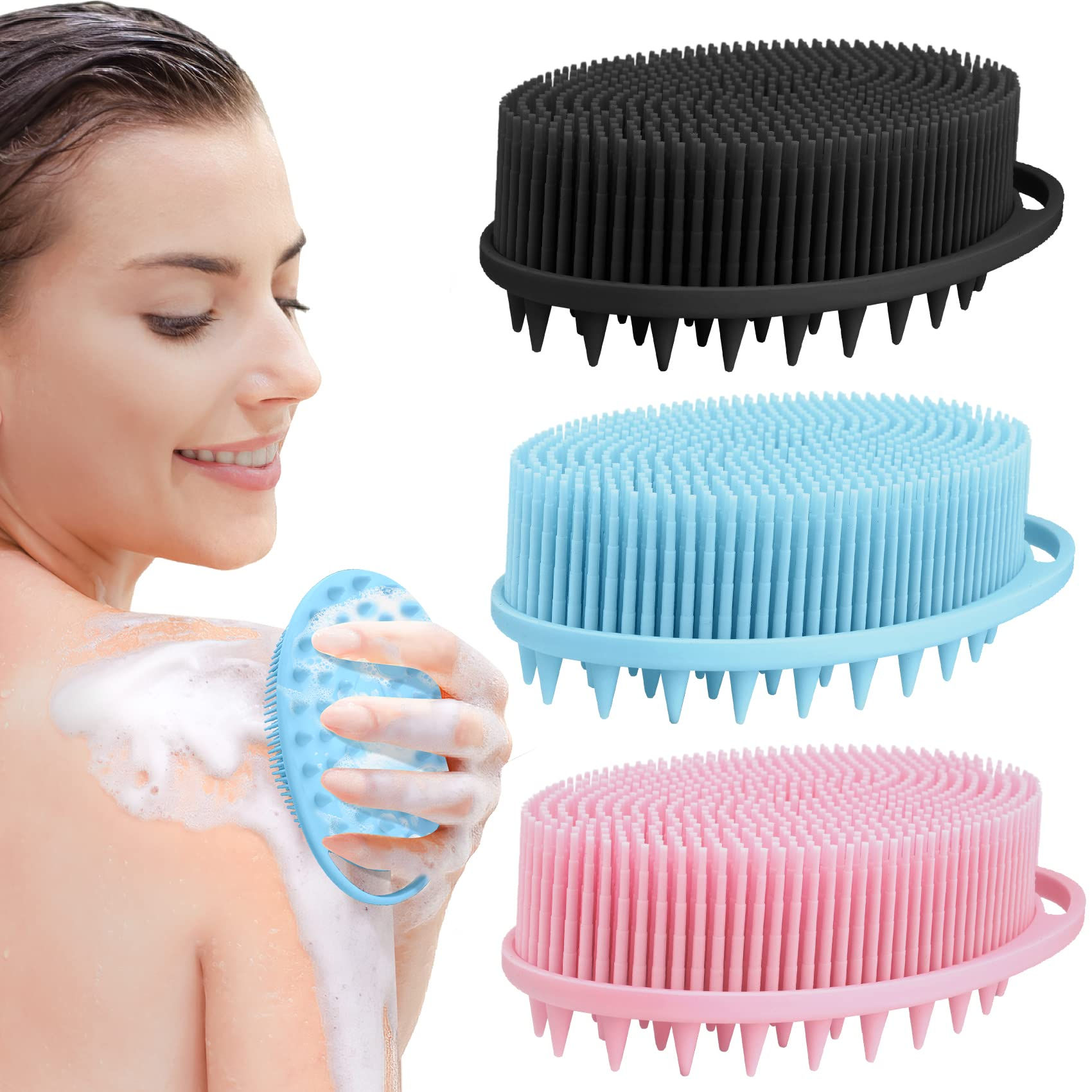 2 in 1 Silicone Body Scrubber Shampoo Brush Shower Body Scrubber Silicone Bath S