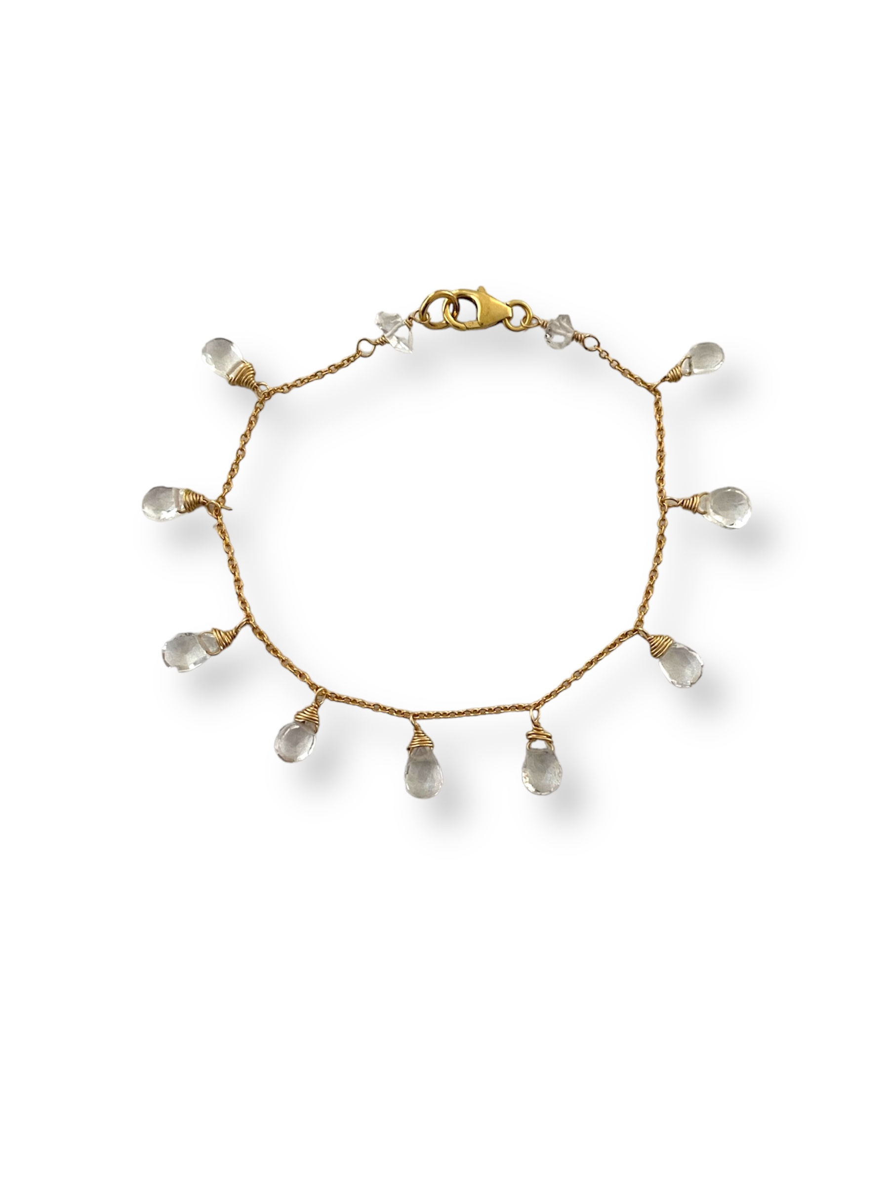 Clear Quartz crystal briolete and herkamer diamond  bracelet in 14kgold filled  