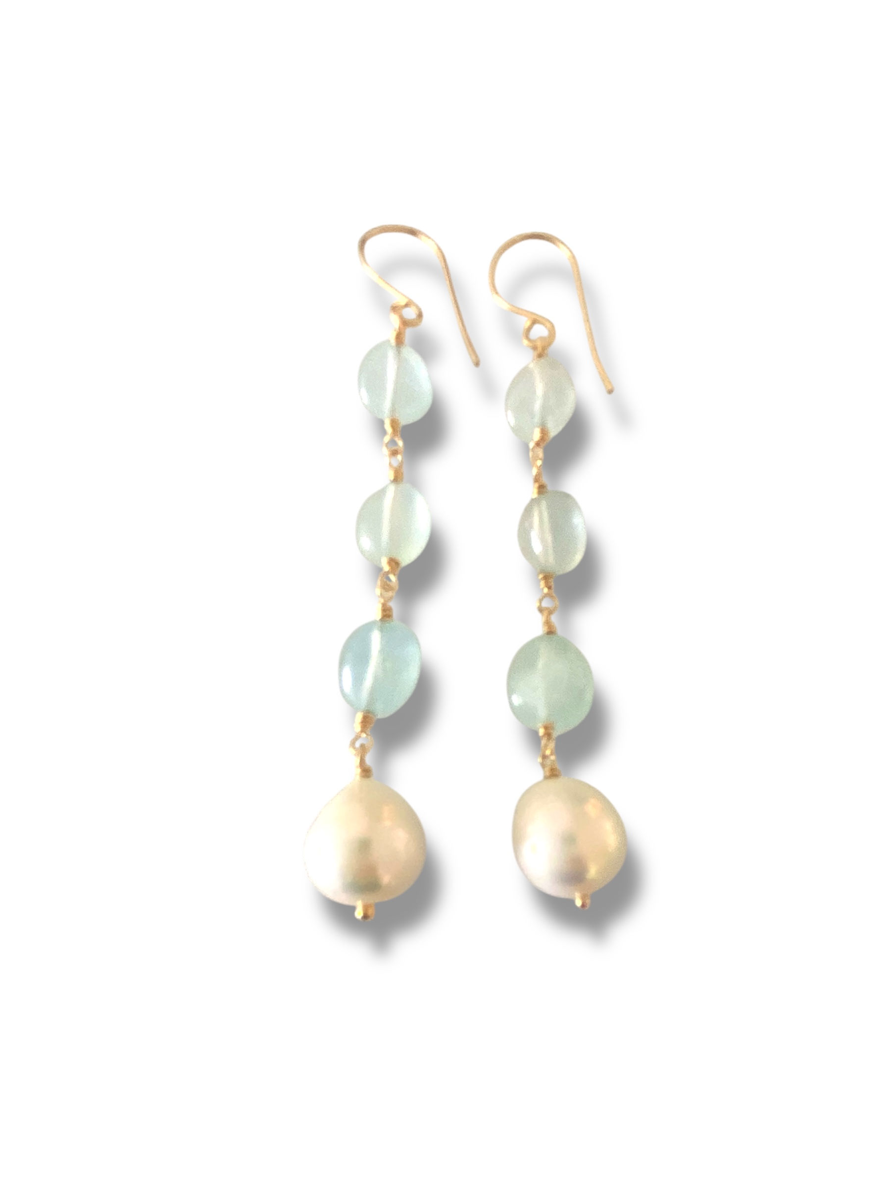 Aquamarine and freshwater pearl dangle earrings