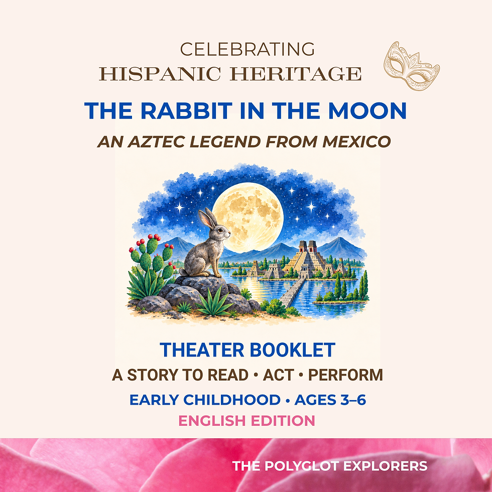 Cover of The Rabbit in the Moon theater booklet, an Aztec legend from Mexico for children ages 3–6.