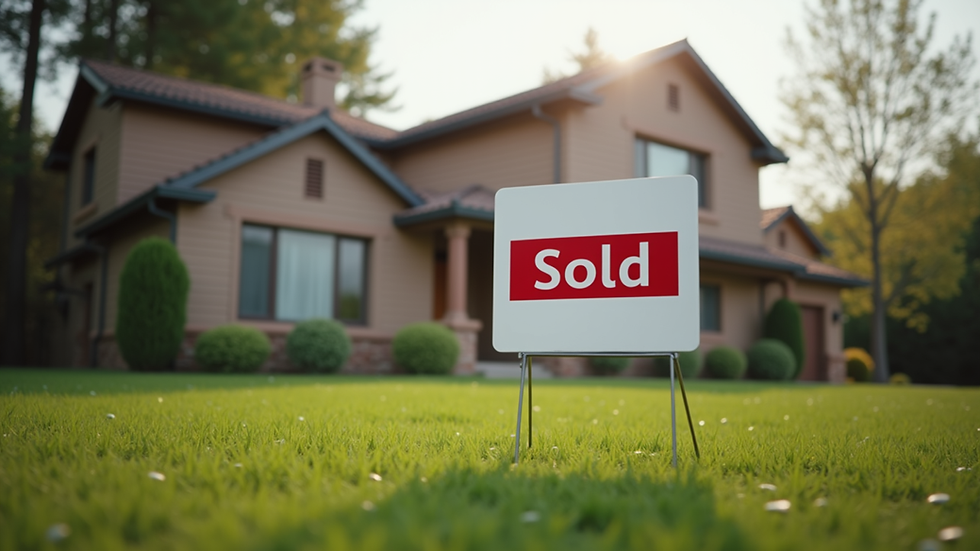 Eye-level view of a residential property with a sold sign in front