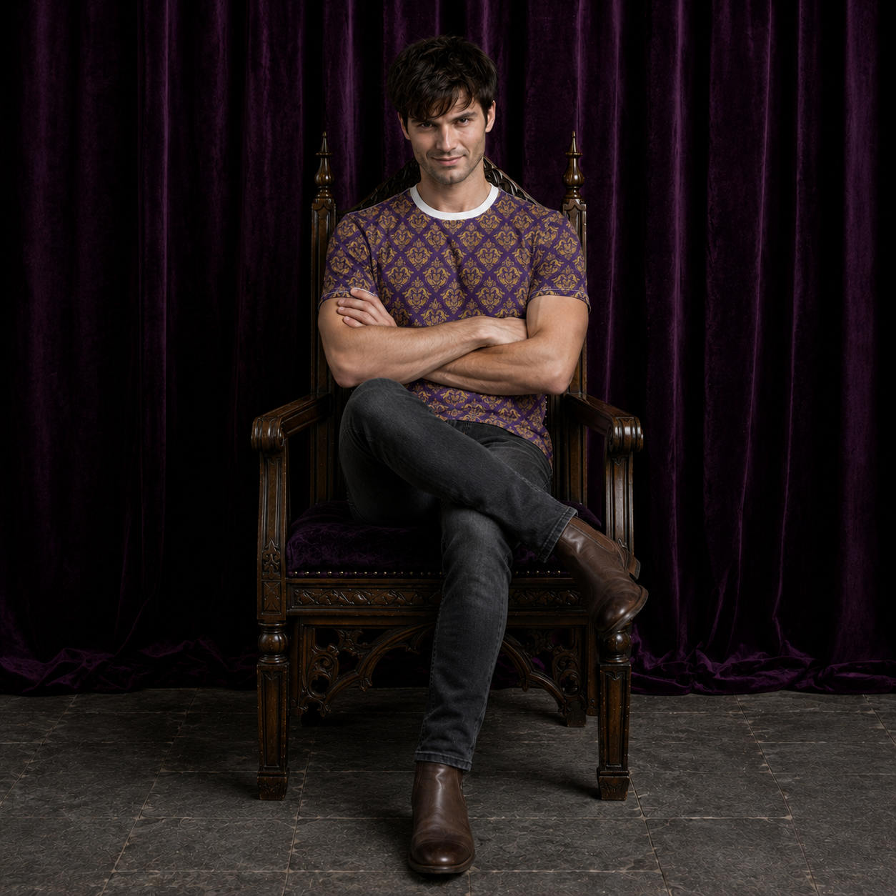 Nobles T-Shirt - Baroque Regal (Purple & Gold) Pattern Print Tee