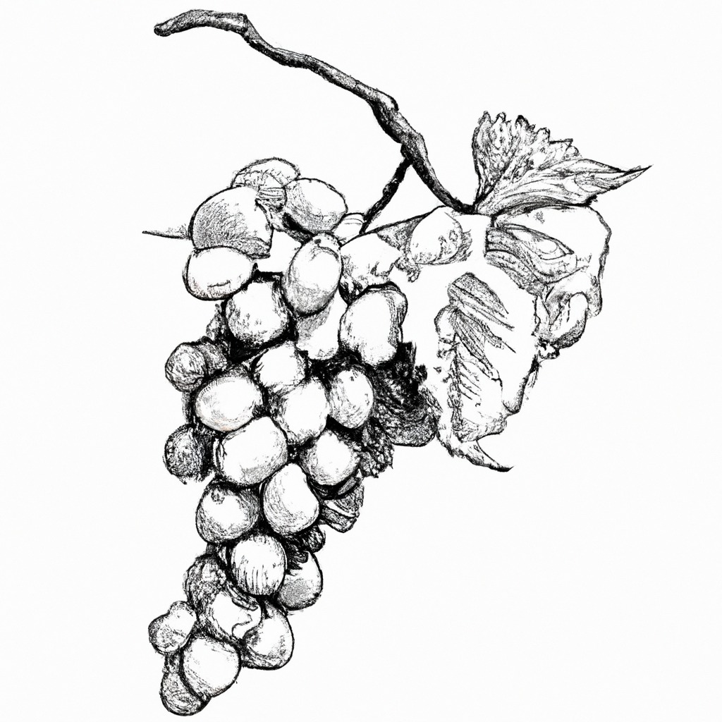wite grape bunch with 2 leaves black & white full view (4).jpg
