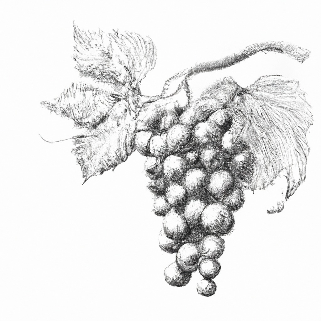 red grape bunch with 2 leaves black & white full view pencil style without crop.jpg