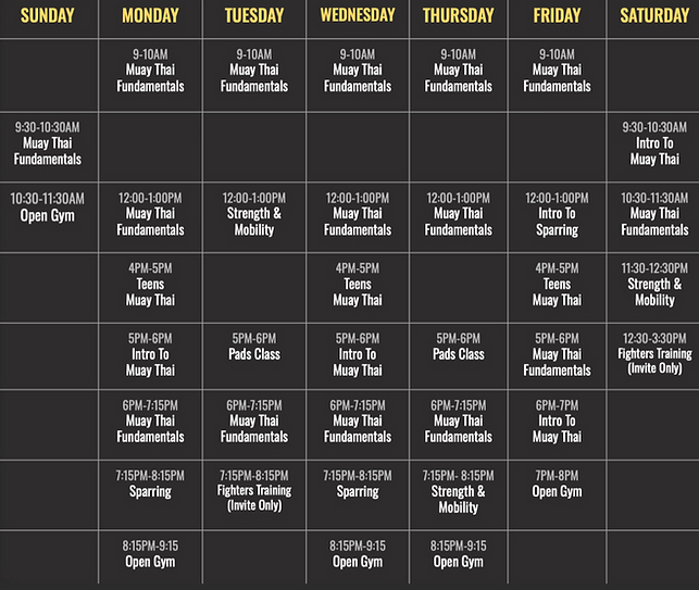 East Van Muay Thai Schedule