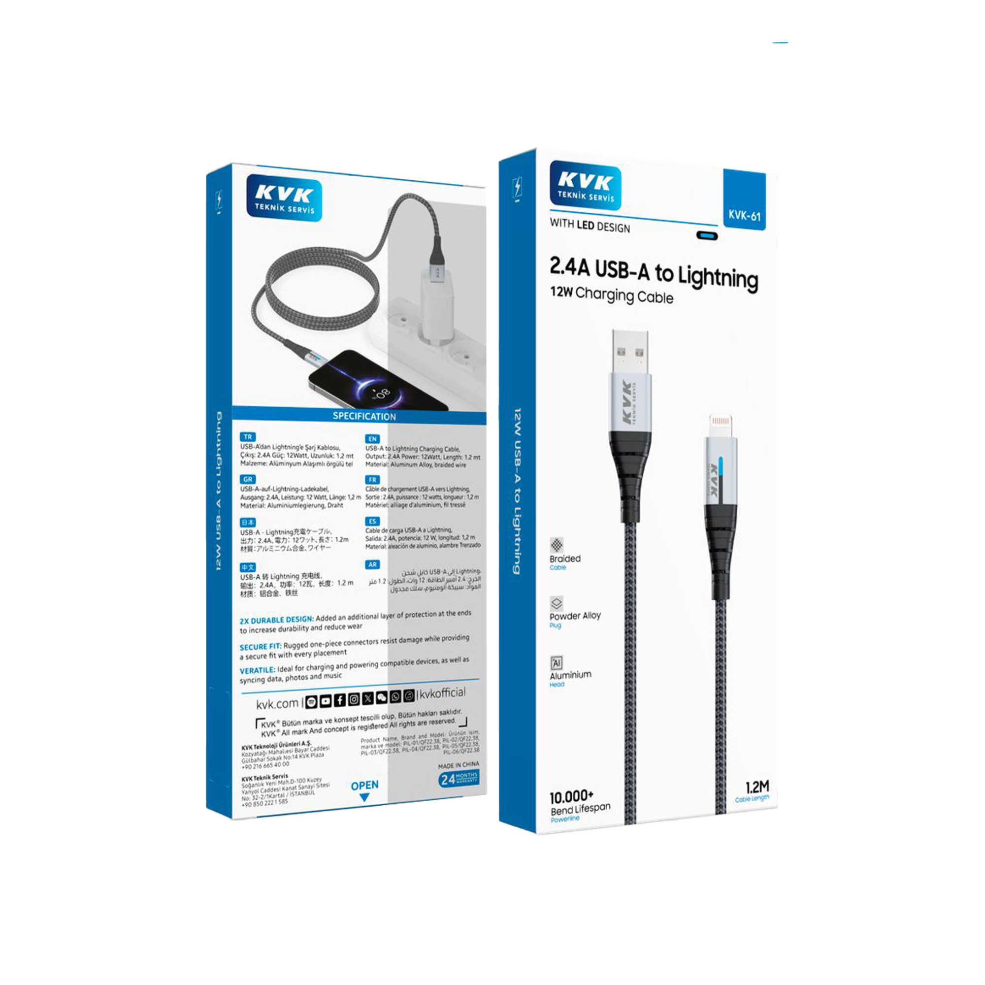 Arçelik HASR ISKLI 2.4A USB-A LGHTN 12W 1.2M KBL Şarj Cihazları