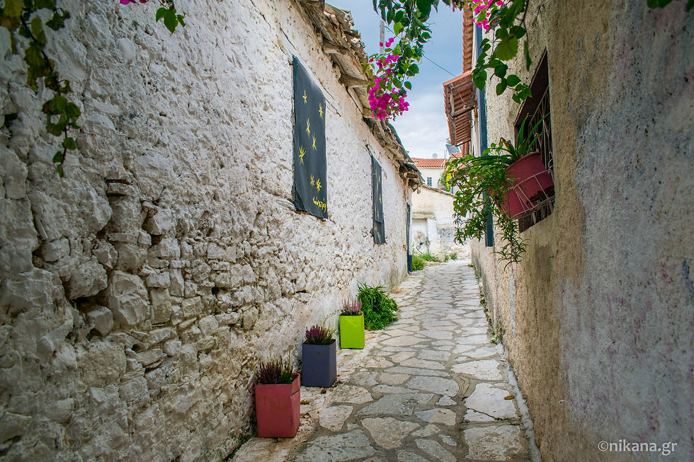 Narrow and colorful streets of the historic center of Preveza