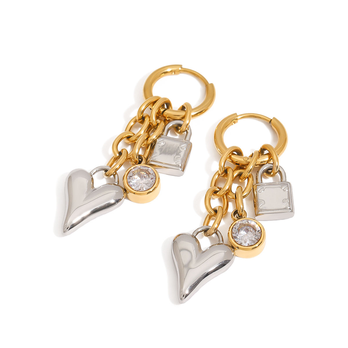 Youthway Personality Minimalist Stainless Steel Gold&Silver White Zircon Love He