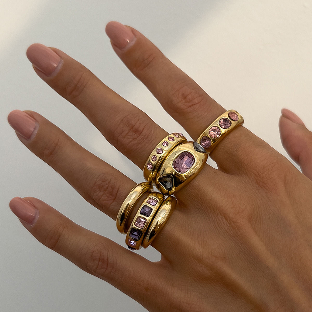 Salircon 6Pcs/set Inlaid Purple zircon Adjustable Opening Ring Set Women Smooth
