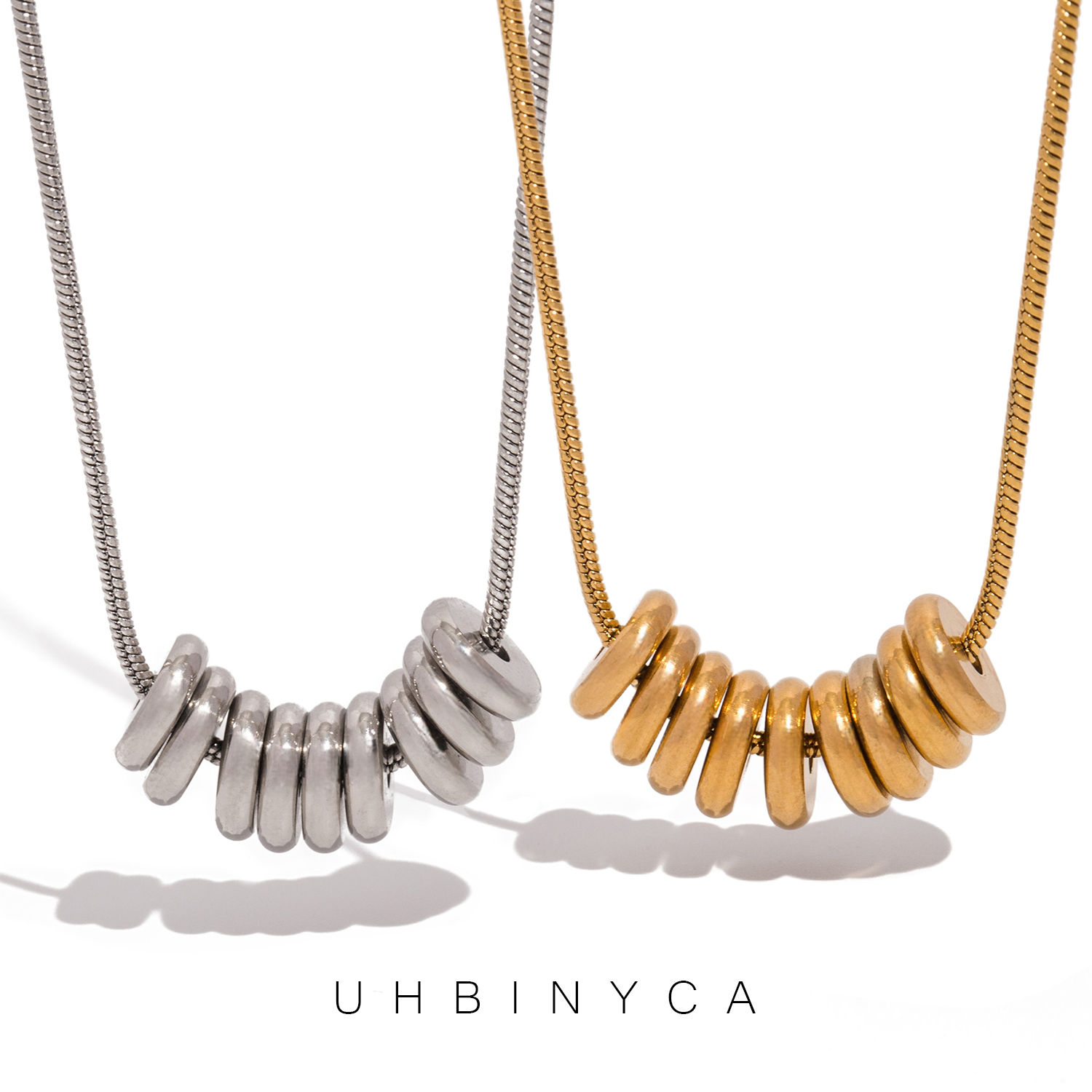 UHBINYCA Simple Personalized Circular Ring Pendant Necklace for Women, Stainless