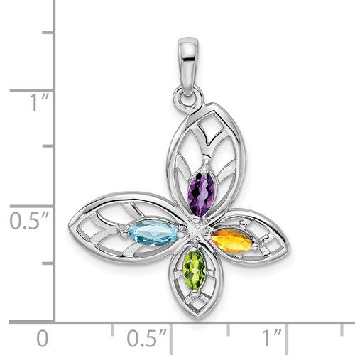 Thumbnail: Sterling Silver Rhodium-Plated PE CI AM Swiss BT Butterfly Pendant