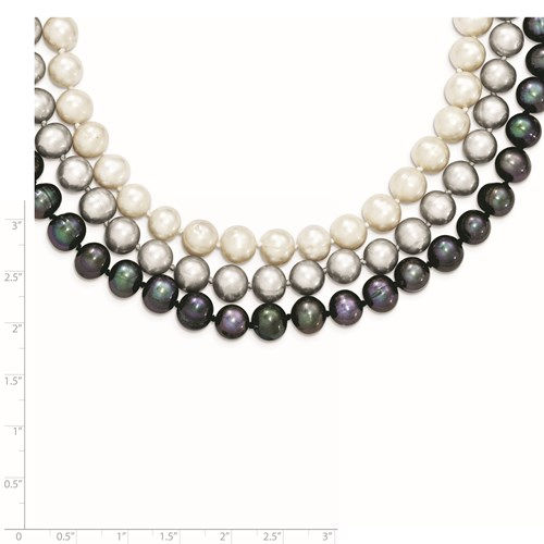 Thumbnail: Sterling Silver 8-9mm 3-Strand White/Black/Grey FW Cultured Pearl Necklace
