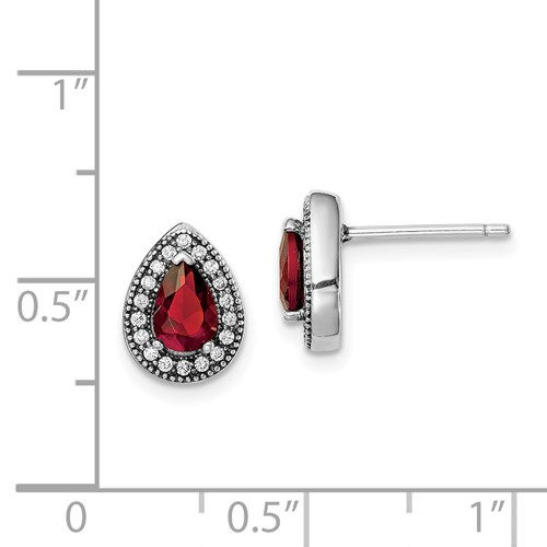 Thumbnail: Sterling Silver Rhodium-Plated Red And Clear CZ Post Earrings
