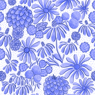 Blue Drawing of Wildflowers