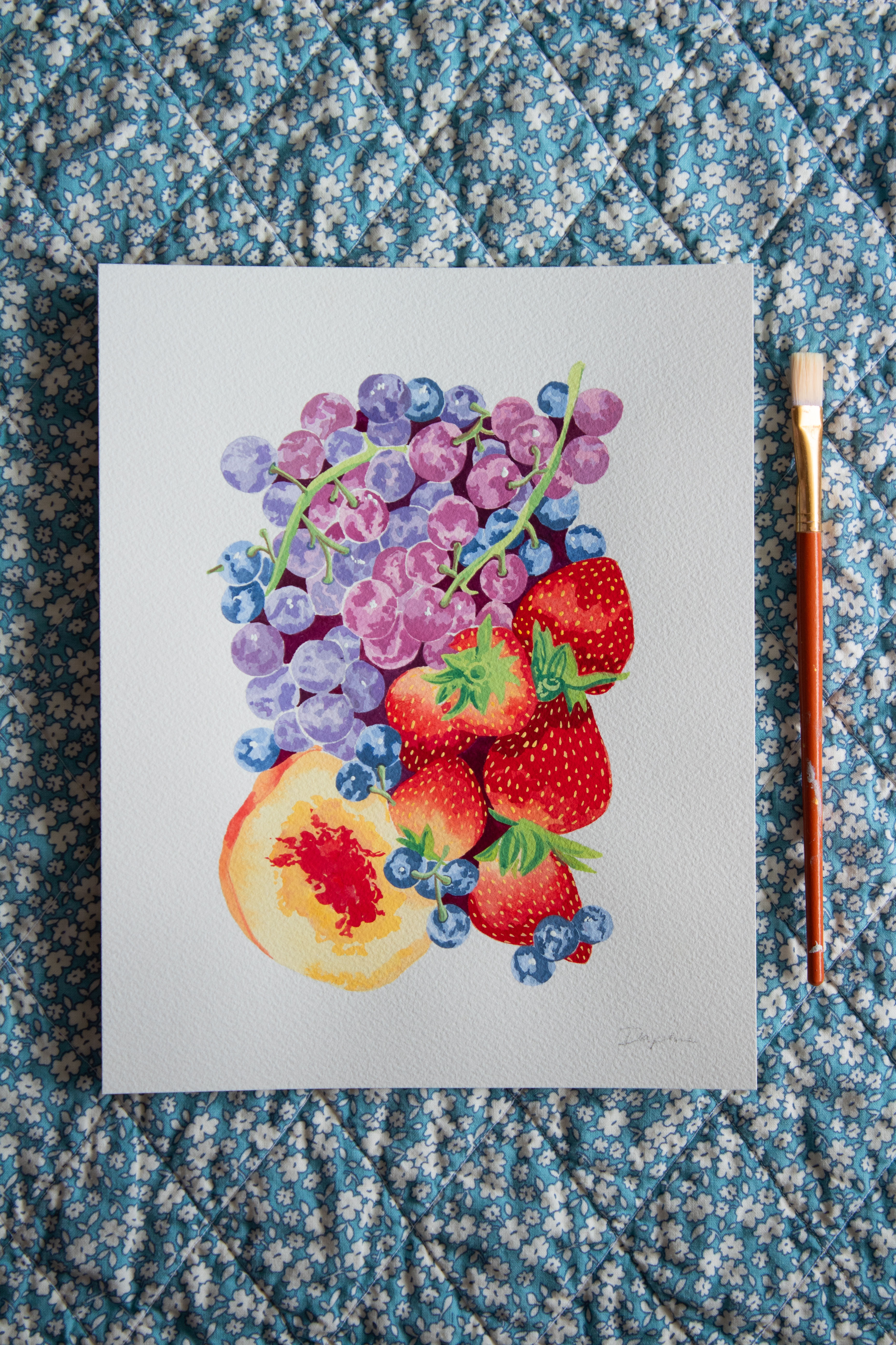 Original Painting: Peach, Grapes, Strawberries