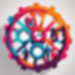 Professional silhouettes around a shape of a cog. Bold vibrant colors..jpg