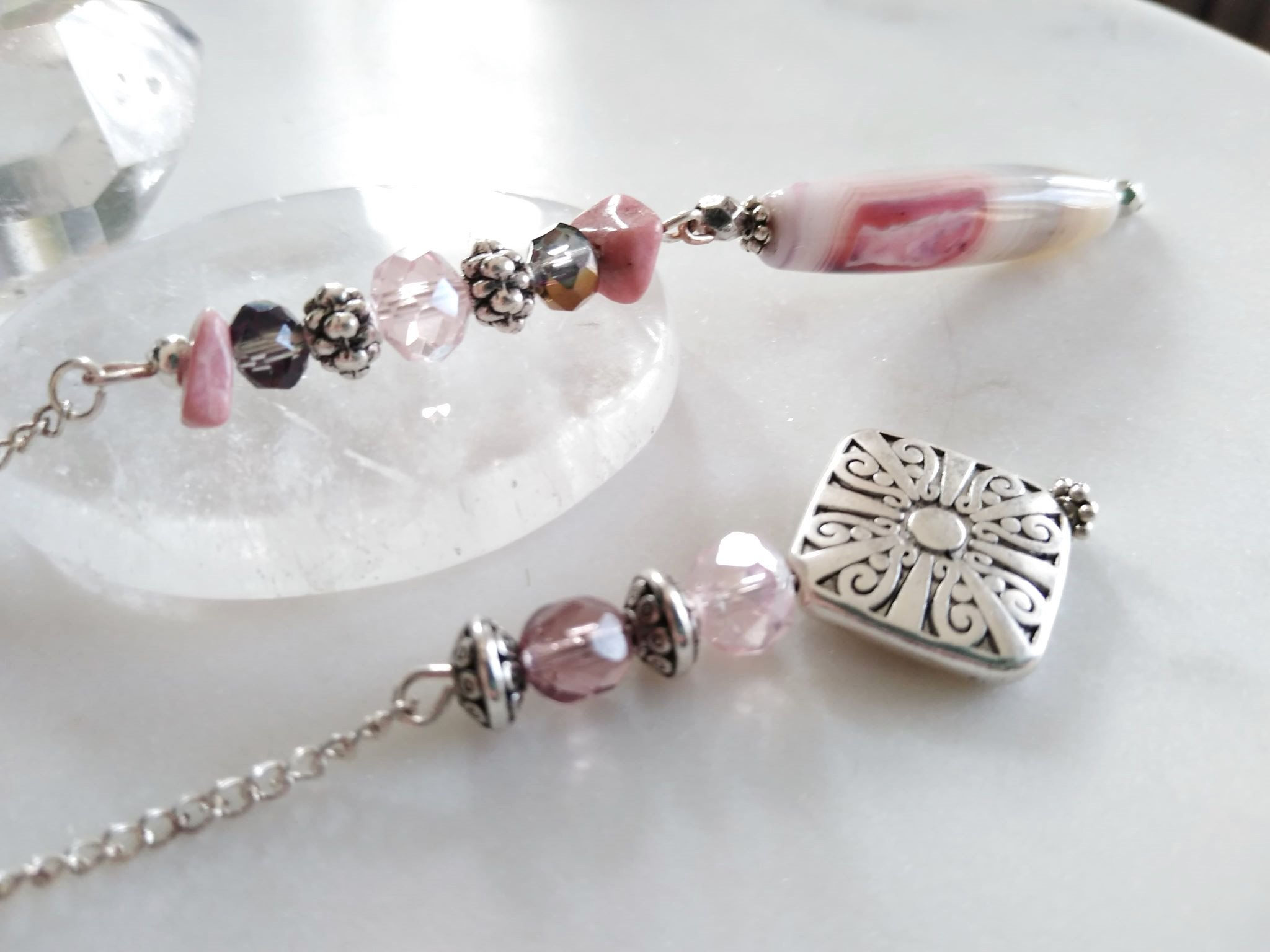Agate Pendulum with Rhodonite Crystals