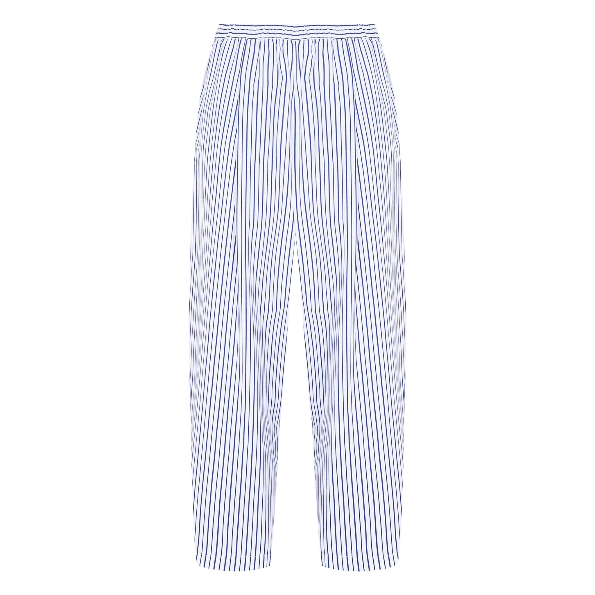 Navy Blue White Striped Elastic Waist Wide Trousers