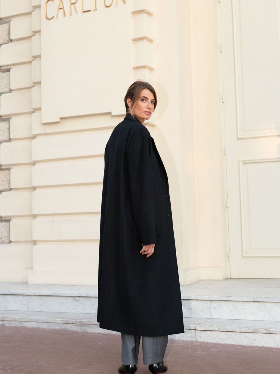 Thumbnail: Black Oversize Padded Wool Long Coat