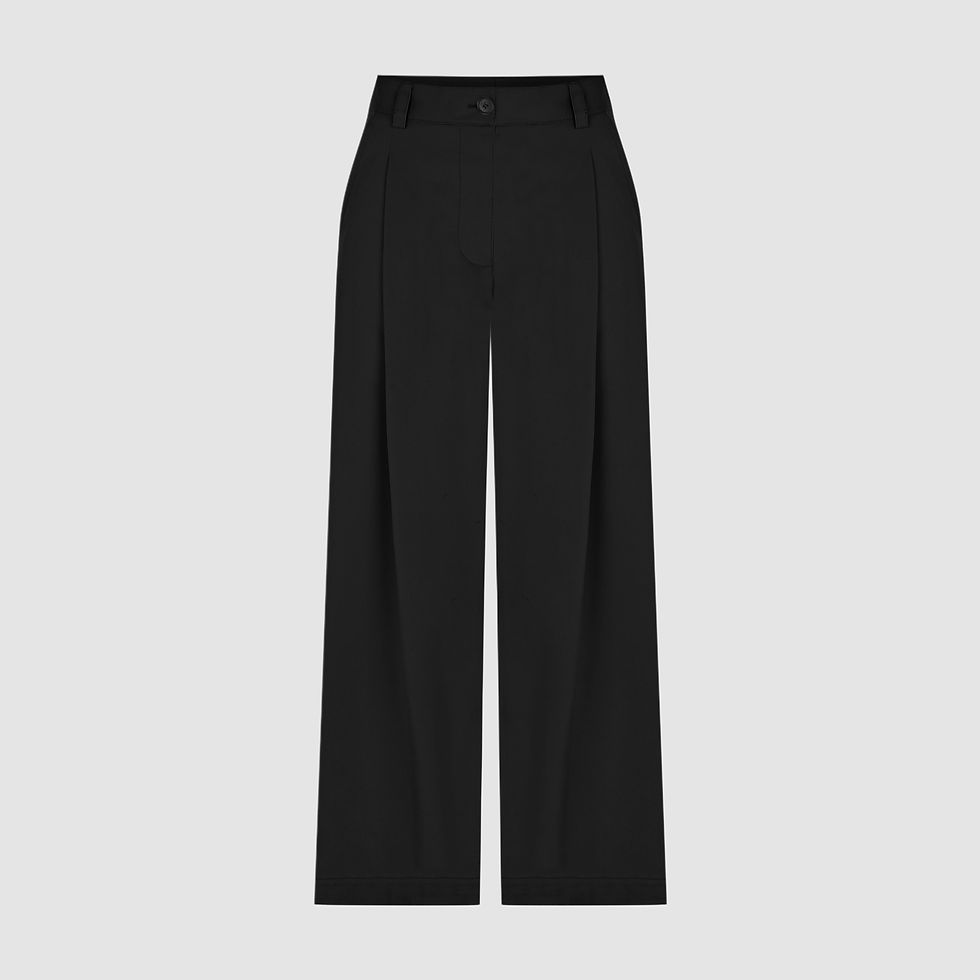 Darted Front Pleated Wide Leg Black Trousers