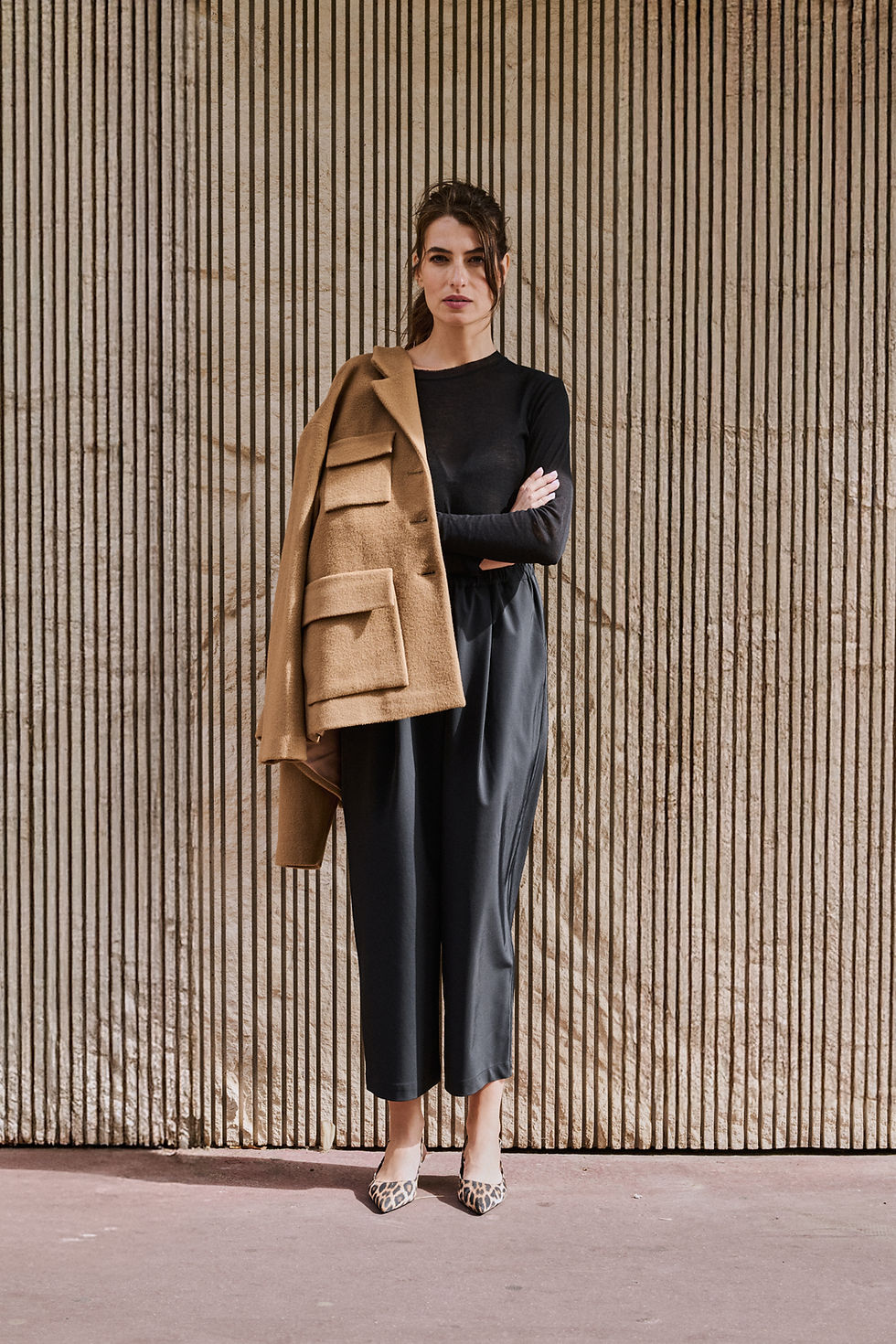 Thumbnail: Short Wool Cashmere Coat Brown